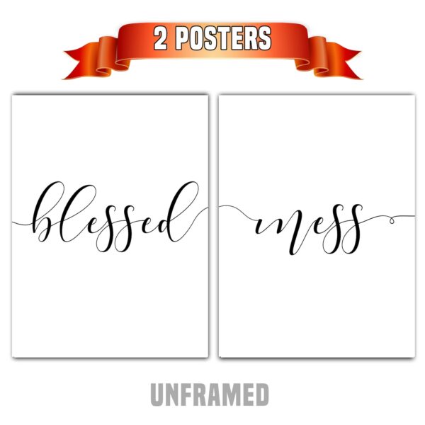 Blessed Mess, Set of 2 Prints, Minimalist Art, Typography Art, Wall Art, Multiple Sizes, Home Wall Art