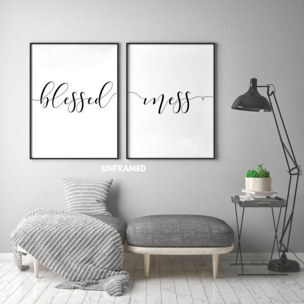 Blessed Mess, Set of 2 Prints, Minimalist Art, Typography Art, Wall Art, Multiple Sizes, Home Wall Art