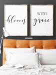 Bloom With Grace, Set of 2 Prints, Minimalist Art, Typography Art, Wall Art, Multiple Sizes, Home Wall Art