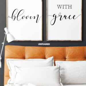Bloom With Grace, Set of 2 Prints, Minimalist Art, Typography Art, Wall Art, Multiple Sizes, Home Wall Art