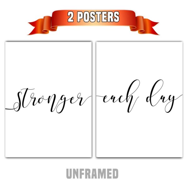 Stronger Each Day, Set of 2 Prints, Minimalist Art, Typography Art, Wall Art, Multiple Sizes, Home Wall Art