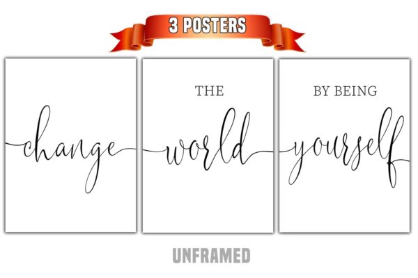 Change The World By Being Yourself, Set of 3 Prints, Minimalist Art, Home Wall Decor, Multiple Sizes