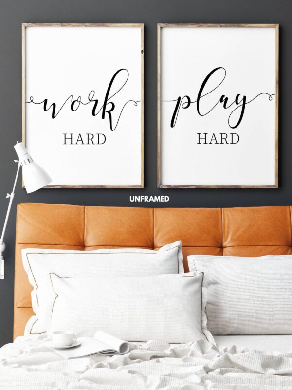 Work Hard Play Hard, Set of 2 Posters, Minimalist Art, Typography Art, Wall Art, Multiple Sizes, Home Wall Art