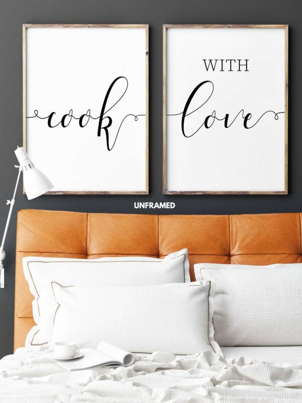Cook with Love, Set of 2 Prints, Minimalist Art, Typography Art, Wall Art, Multiple Sizes, Home Wall Art