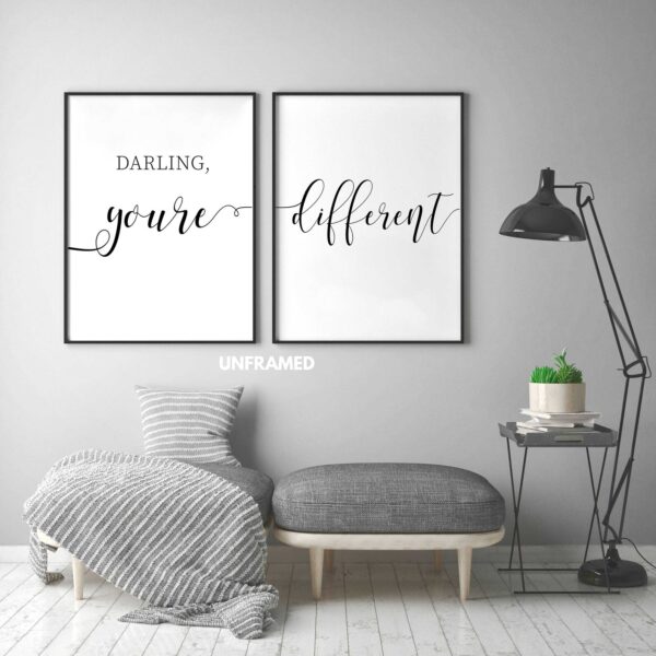 Darling You're Different, Set of 2 Prints, Minimalist Art, Typography Art, Wall Art, Multiple Sizes, Home Wall Art