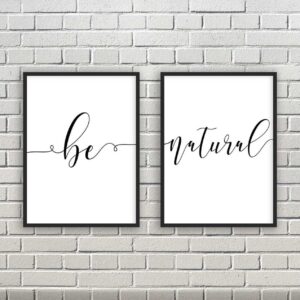 Be Natural, Set of 2 Prints, Minimalist Art, Typography Art, Wall Art, Multiple Sizes, Home Wall Art