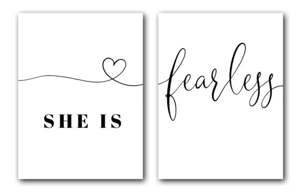 She Is Fearless, Set of 2 Prints, Be Fearless Quotes, Minimalist Art, Typography Art, Wall Art, Multiple Sizes, Home Wall Art Decor