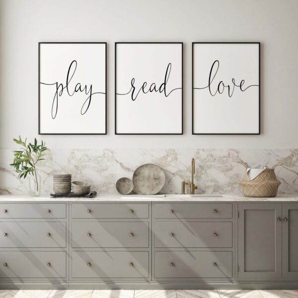 Play Read Love, Set of 3 Prints, Lifestyle Quotes, Minimalist Art, Home Wall Decor, Typography Art, Wall Art, Multiple Sizes