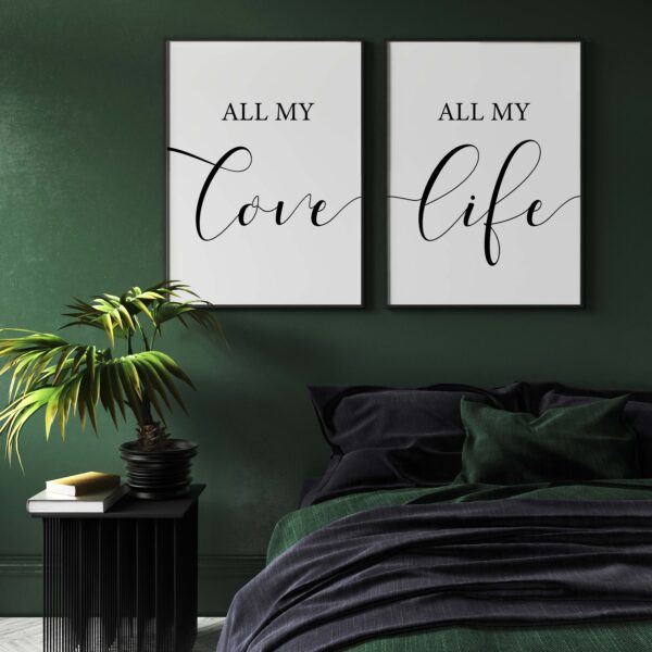 All My Love All My Life Wall Art, Set of 2 Prints, Couple Minimalist Art, Typography Art, Wall Art, Multiple Sizes, Home Wall Art Decor