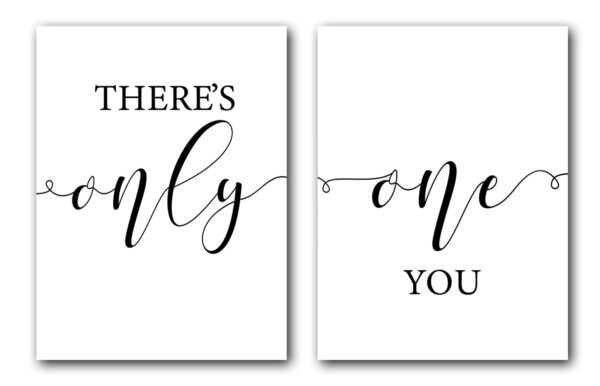 Theres Only One You Wall Art, Set of 2 Prints, Couple Love Quote Minimalist Art, Typography Wall Art, Multiple Sizes, Home Wall Art Decor