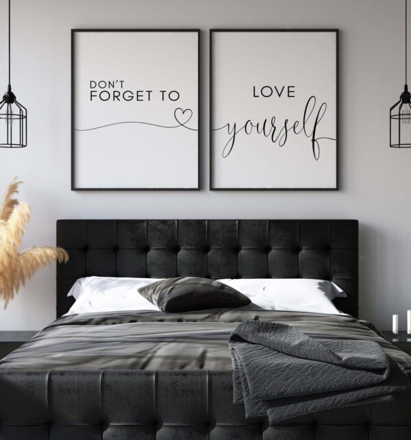 Don't Forget To Love Yourself Wall Art, Set of 2 Prints, Minimalist Art, Typography Art, Wall Art, Multiple Sizes, Home Wall Art Decor