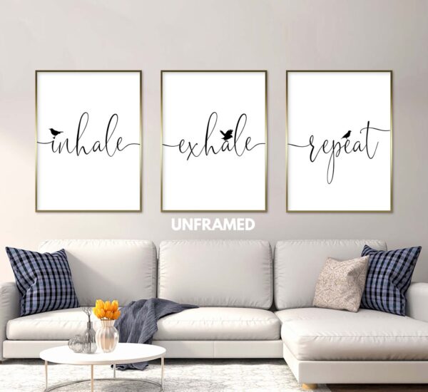 Inhale Exhale Repeat Wall Art, Inspirational Wall Art, Inhale Exhale Minimalist Typography Wall Decor, Art Decor Canvas Poster Set of 3