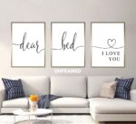 Dear Bed I Love You Art, Inspirational Love Wall Art, Dear Bed, Minimalist Typography Wall Decor, Wall Art Decor Canvas Poster Set of 3