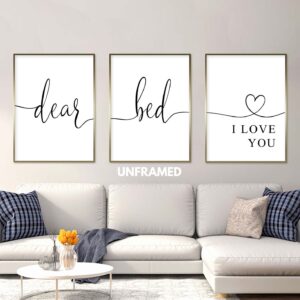 Dear Bed I Love You Art, Inspirational Love Wall Art, Dear Bed, Minimalist Typography Wall Decor, Wall Art Decor Canvas Poster Set of 3