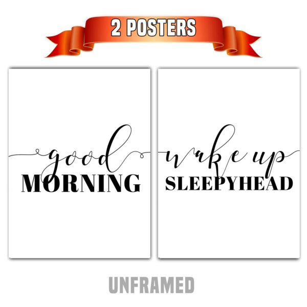 Good Morning Wake Up Sleepyhead, Set of 2 Prints, Bedroom Minimalist Art, Typography Art, Wall Art, Multiple Sizes, Home Wall Art Decor