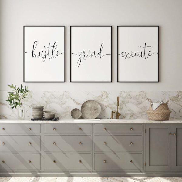 Hustle Grind Execute, Set of 3 Prints, Motivational Quotes, Minimalist Art, Home Wall Decor, Typography Art, Wall Art, Multiple Sizes