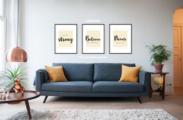 Stay Strong Believe In Yourself Never Give Up, Set of 3 Prints, Motivational Quotes, Minimalist Art, Home Wall Art Decor, Multiple Sizes