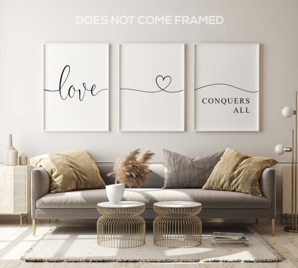 Love Conquers All, Set of 3 Prints, Love Quotes, Minimalist Art, Home Wall Decor, Typography Art, Wall Art, Multiple Sizes