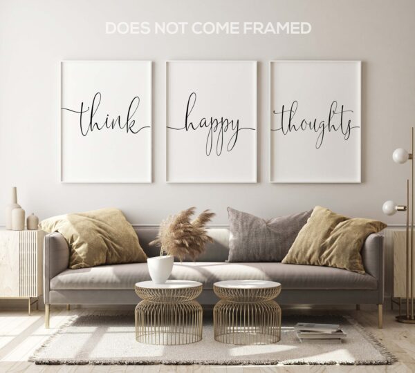 Think Happy Thoughts, Set of 3 Prints, Minimalist Art, Home Wall Decor, Multiple Sizes