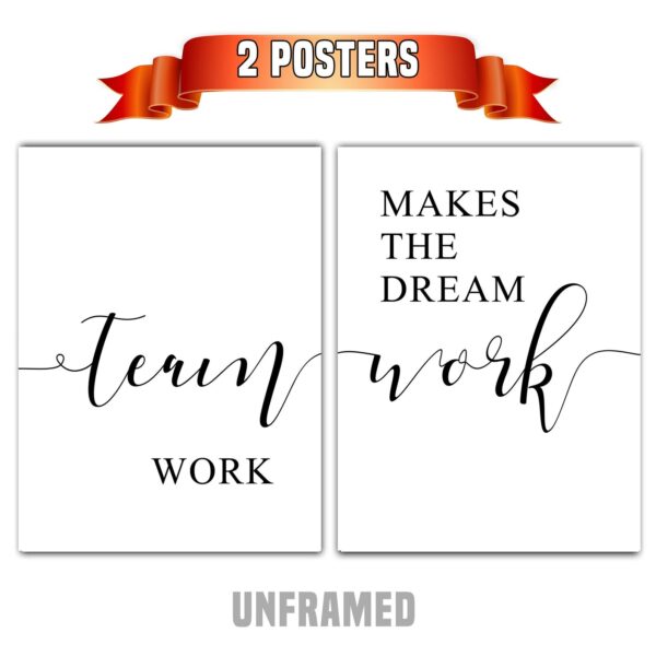Teamwork Makes The Dream Work Wall Art, Set of 2 Prints, Life Motivation Quote Art, Typography Wall Art, Multiple Sizes, Home Wall Art Decor