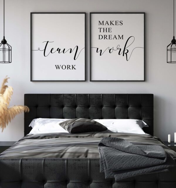 Teamwork Makes The Dream Work Wall Art, Set of 2 Prints, Life Motivation Quote Art, Typography Wall Art, Multiple Sizes, Home Wall Art Decor