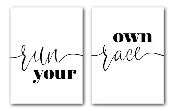 Run Your Own Race Wall Art, Set of 2 Prints, Typography, Minimalist Quote Print, Multiple Sizes, Home Wall Art Decor