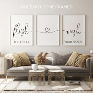 Flush The Toilet Wash Your Hands, Set of 3 Prints, Minimalist Art, Home Wall Decor, Multiple Sizes