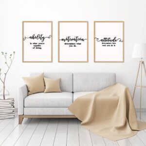 Ability Motivation Attitude, Quote Poster Print, Home Wall Art Decor, Set of 3 Prints