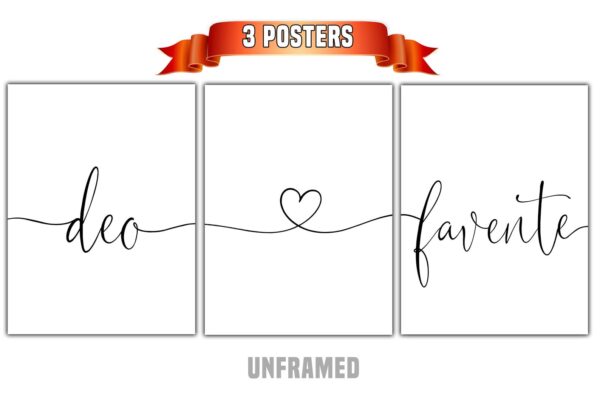 With Gods Favor, Deo Favente, Set of 3 Prints, Minimalist Art, Home Wall Decor