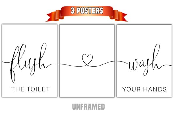 Flush The Toilet Wash Your Hands, Set of 3 Prints, Minimalist Art, Home Wall Decor, Multiple Sizes