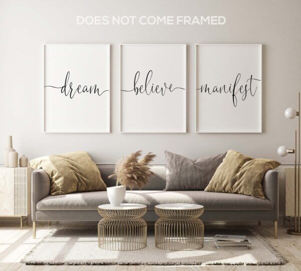 Dream Believe Manifest, Set of 3 Prints, Minimalist Art, Home Wall Decor, Multiple Sizes