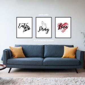 Eat Pray Love - Kitchen And Dining Quote Poster Print, Home Wall Art Decor, Set of 3 Prints, Unframed