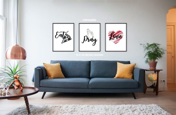Eat Pray Love - Kitchen And Dining Quote Poster Print, Home Wall Art Decor, Set of 3 Prints, Unframed