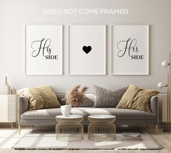 His Side Her Side, Set of 3 Poster Prints, Minimalist Art, Home Wall Decor, Multiple Sizes