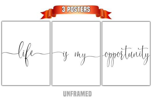 Life Is My Opportunity, Set of 3 Poster Prints, Minimalist Art, Home Wall Decor, Multiple Sizes