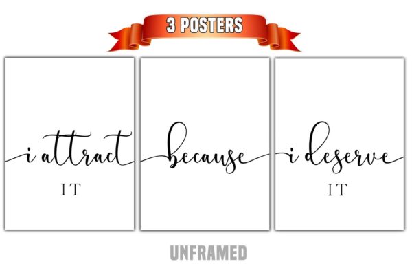 I Attract It Because I Deserve It, Set of 3 Poster Prints, Minimalist Art, Home Wall Decor, Multiple Sizes
