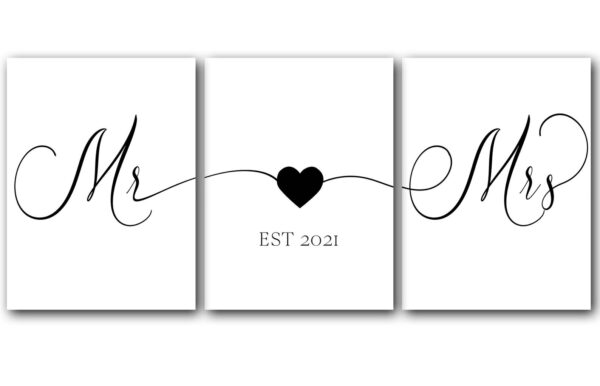 Mr and Mrs Couple, Set of 3 Poster Prints, Minimalist Art, Home Wall Decor, Custom Personalized