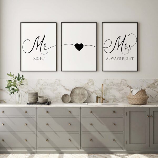 Mr Right Mrs Always Right, Set of 3 Poster Prints, Minimalist Art, Home Wall Decor, Multiple Sizes