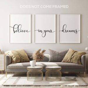 Believe In Your Dreams, Set of 3 Poster Prints, Minimalist Art, Home Wall Decor, Multiple Sizes