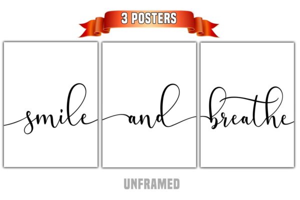 Smile and Breathe, Set of 3 Poster Prints, Minimalist Art, Home Wall Decor, Multiple Sizes