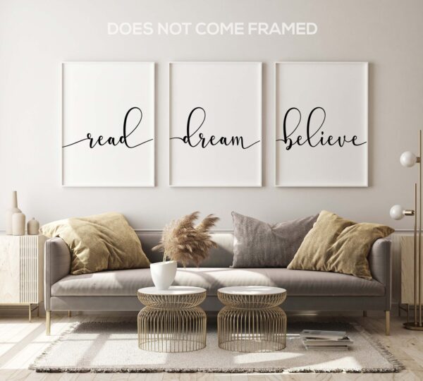 Read Dream Believe, Set of 3 Poster Prints, Minimalist Art, Home Wall Decor, Multiple Sizes