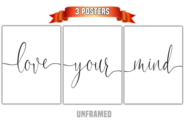 Love Your Mind, Set of 3 Poster Prints, Minimalist Art, Home Wall Decor, Multiple Sizes