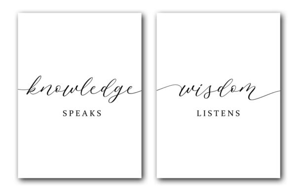 Knowledge Speaks Wisdom Listens, Set of 2 Poster Prints, Minimalist Art, Home Wall Decor