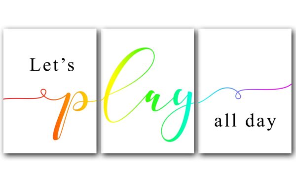 Lets Play All Day, Set of 3 Colored Prints, Playroom Game Room Quotes, Minimalist Art, Home Wall Decor, Typography Art, Multiple Sizes