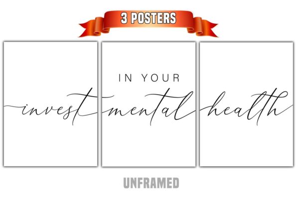 Invest In Your Mental Health, Set of 3 Poster Prints, Minimalist Art, Home Wall Decor, Multiple Sizes