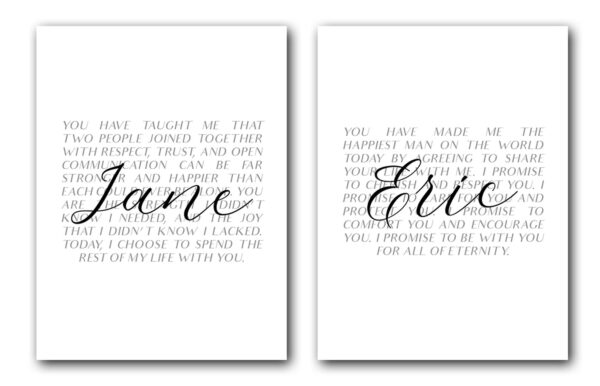 Wedding Vows, Mr and Mrs Couple, Set of 2 Poster Prints, Minimalist Art, Home Wall Decor, Custom Personalize