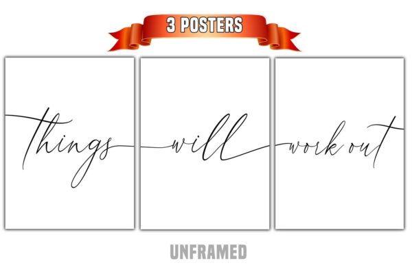 Things Will Work Out, Set of 3 Poster Prints, Minimalist Art, Home Wall Decor, Multiple Sizes