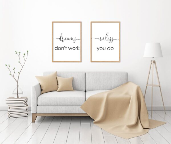 Dreams Don't Work Unless You Do, Set of 2 Prints, Multiple Sizes, Home Wall Art Decor
