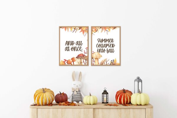 Autumn Leaves and Pumpkins Please, Set of 2 Poster Prints, Multiple Sizes, Home Wall Art Decor
