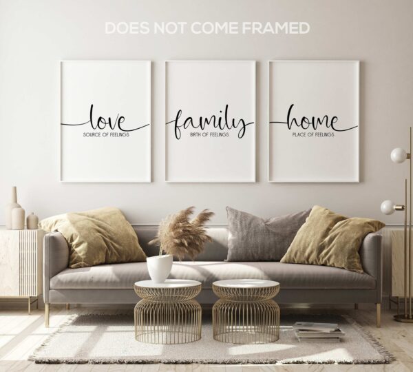 Love Family Home, Set of 3 Poster Prints, Minimalist Art, Home Wall Decor, Multiple Sizes